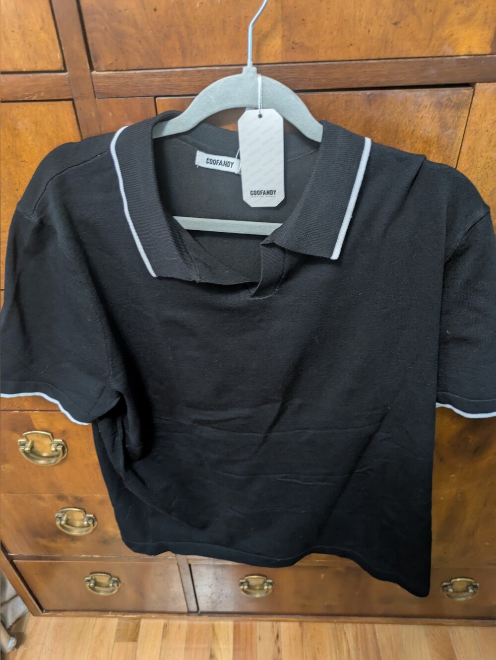 NWT Men's Retro '70s Black Polo Shirt with White Trim